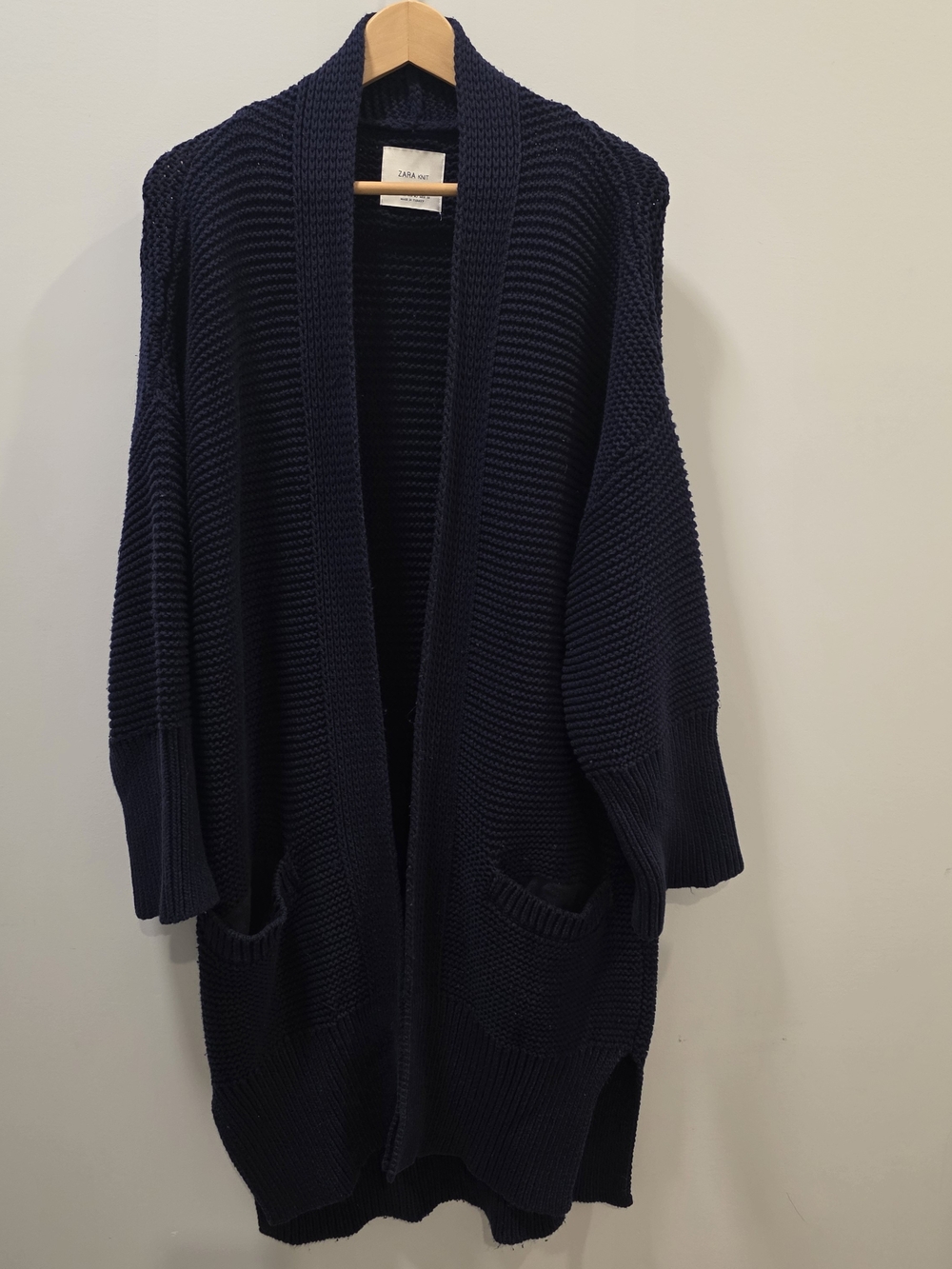 Zara Knit Navy Chunky Oversized Long Open Cardigan Sweater Size M